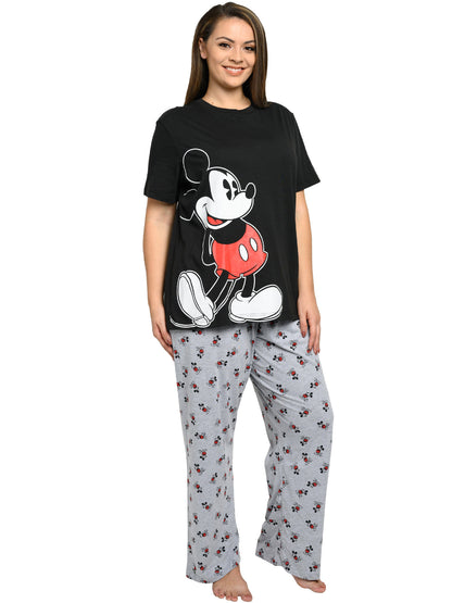 Disney Womens Plus Size Mickey Mouse T-Shirt & Pajama Pants Lounge Wear Black