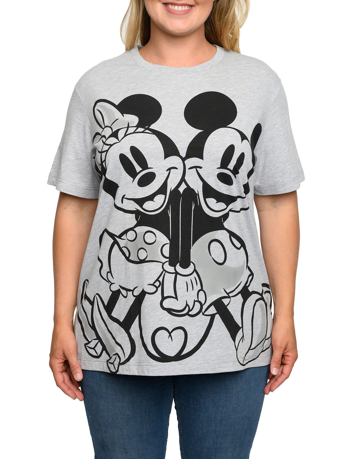 Mickey & Minnie Mouse T-Shirt Gray Back To Back Women's Plus Size Disney