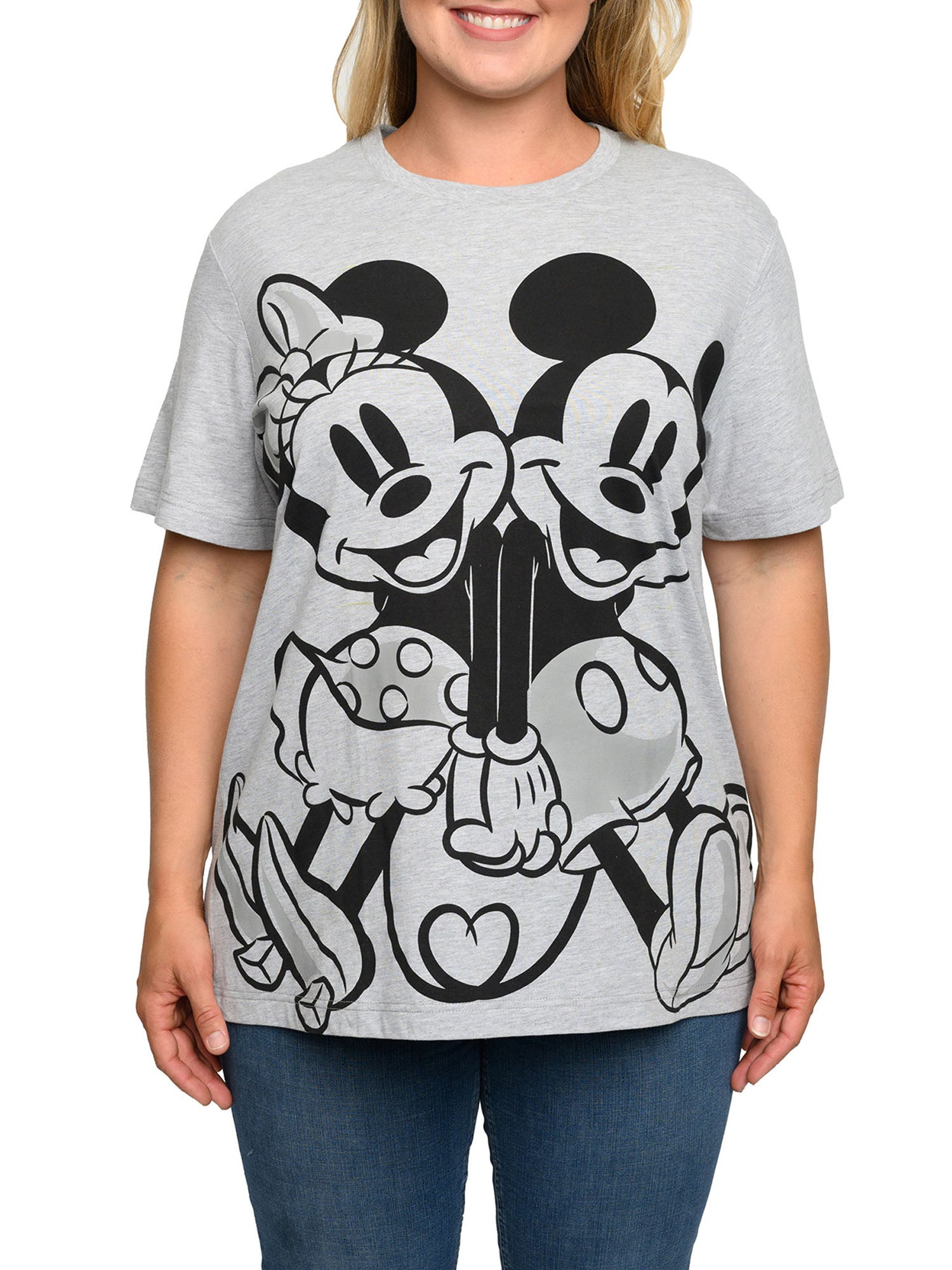 Mickey & Minnie Mouse T-Shirt Gray Back To Back Women's Plus Size Disney