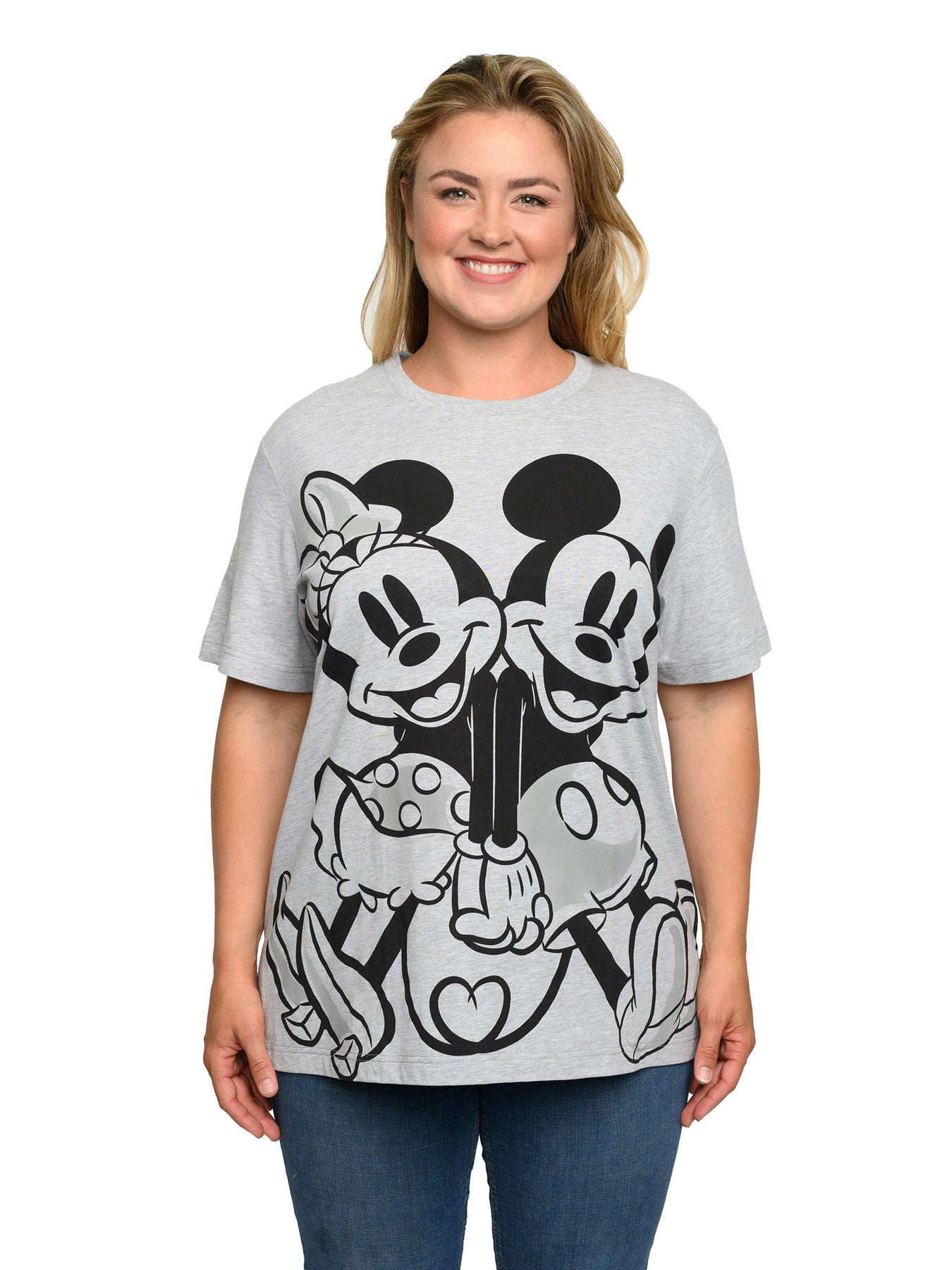 Mickey & Minnie Mouse T-Shirt Gray Back To Back Women's Plus Size
