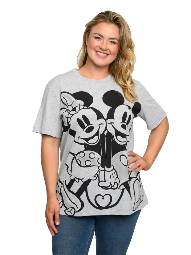 Mickey & Minnie Mouse T-Shirt Gray Back To Back Women's Plus Size Disney