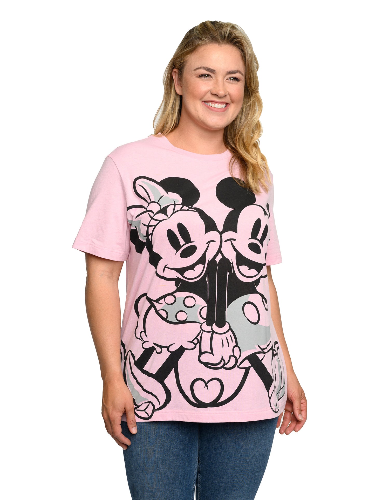 Disney Plus Size Women's Mickey & Minnie Mouse T-Shirt Pink Back To Back