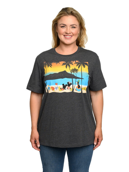 Womens Plus Size Disney Mickey & Minnie Mouse T-Shirt Sunset Goofy Daisy Donald
