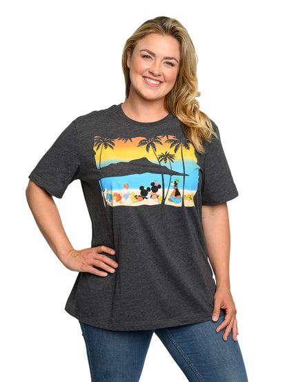 Mickey Minnie Mouse T-Shirt Sunset Womens Plus Size Disney Goofy Daisy Donald