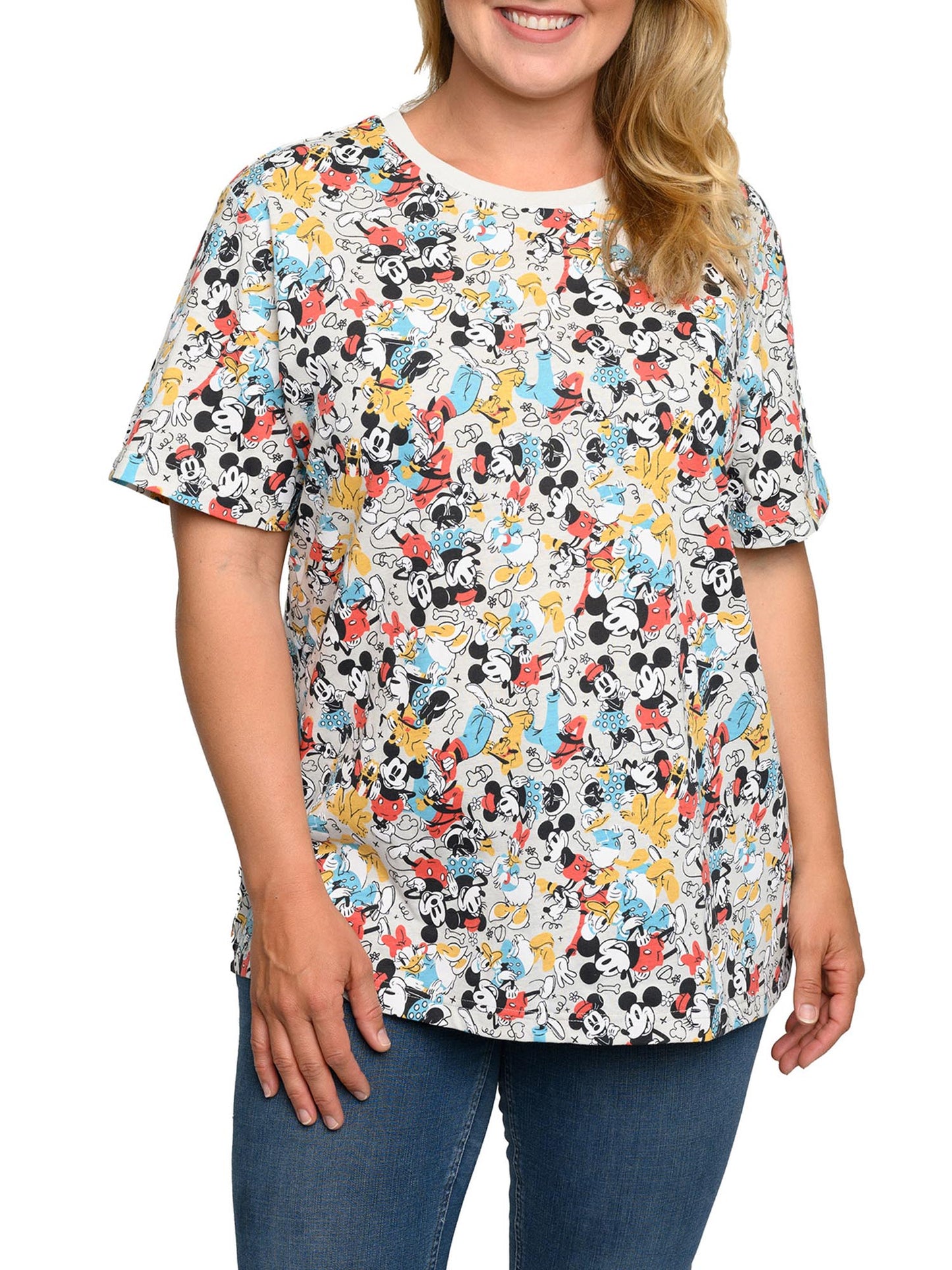 Womens Plus Size Mickey Minnie Mouse Pluto Goofy T-Shirt Disney All-Over Print