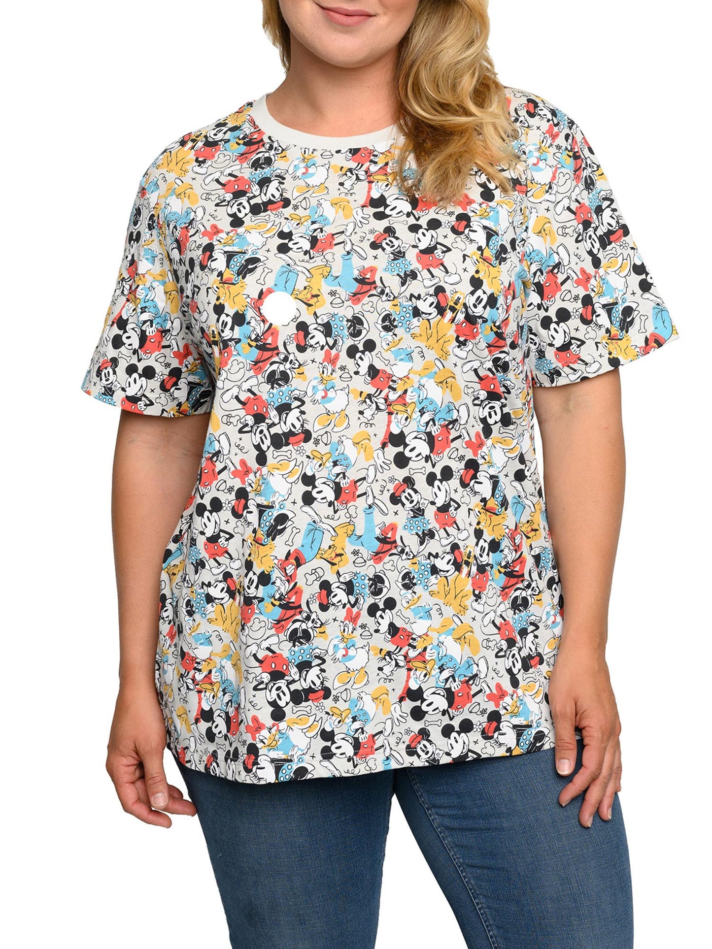 Womens Plus Size Mickey Minnie Mouse Pluto Goofy T-Shirt Disney All-Over Print