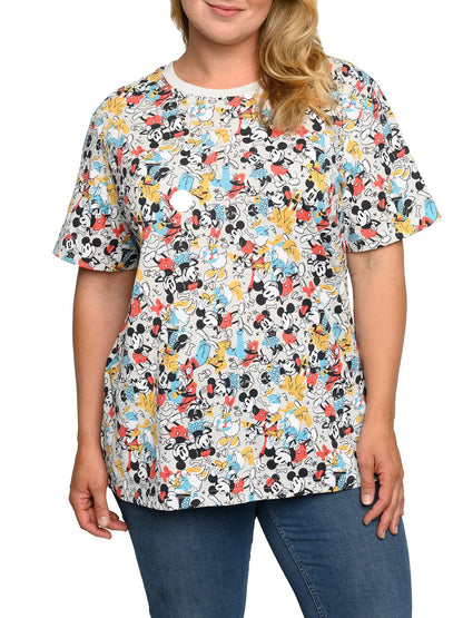 Womens Plus Size Mickey Minnie Mouse Pluto Goofy T-Shirt Disney All-Over Print