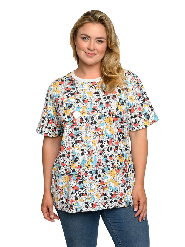 Mickey Minnie Mouse Pluto Goofy T-Shirt All-Over Print Women's Plus Size Disney