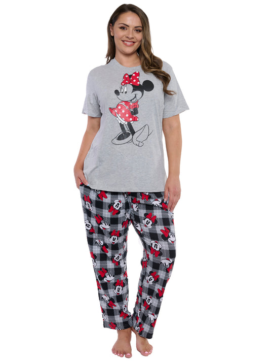 Women's Plus Minnie Mouse Gray T-Shirt & Pants 2-Piece Pajama Set Sleepwear