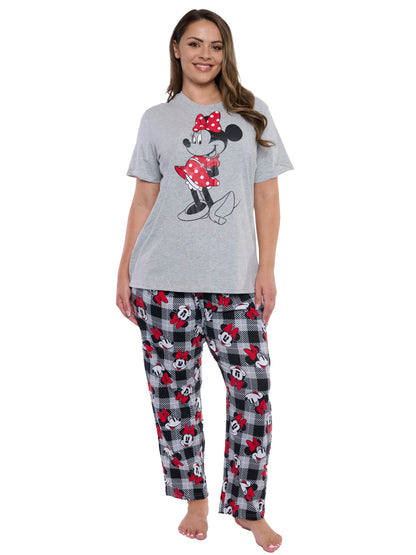 Women's Plus Minnie Mouse Gray T-Shirt & Pants 2-Piece Pajama Set Sleepwear