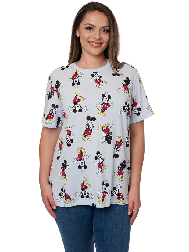 Disney Mickey Mouse Expressions T-Shirt All-Over Print Blue Women