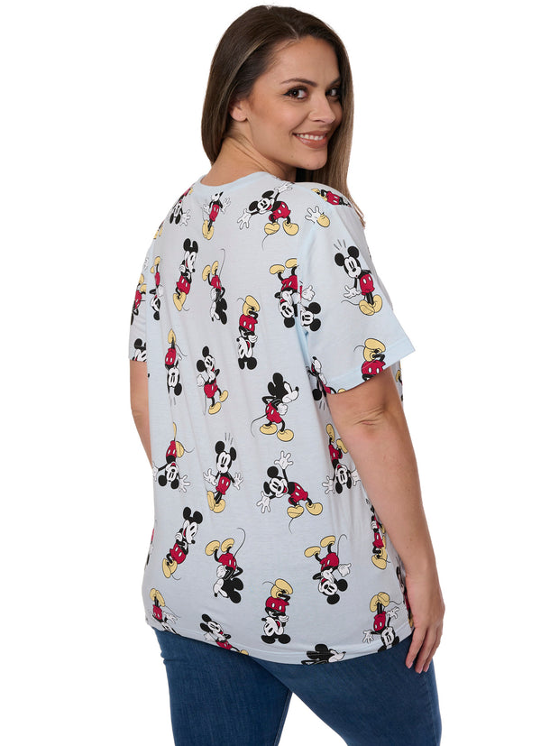 Disney Mickey Mouse T-Shirt Women's Plus Size All-Over Print Blue