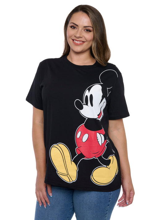Womens Plus Size Disney Mickey Mouse T-Shirt Short Sleeve Side Leaning Black