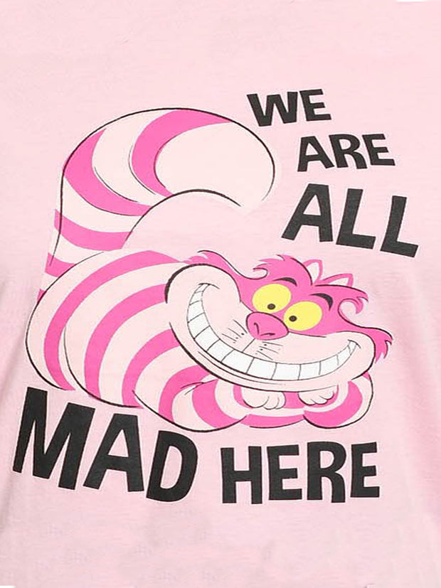 Women's Cheshire Cat Alice in Wonderland Plus Size T-Shirt Pink