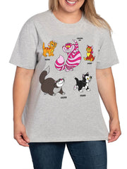 Women's Plus Size Disney Cats Short Sleeve T-Shirt Cheshire Figaro Gray Size 2X