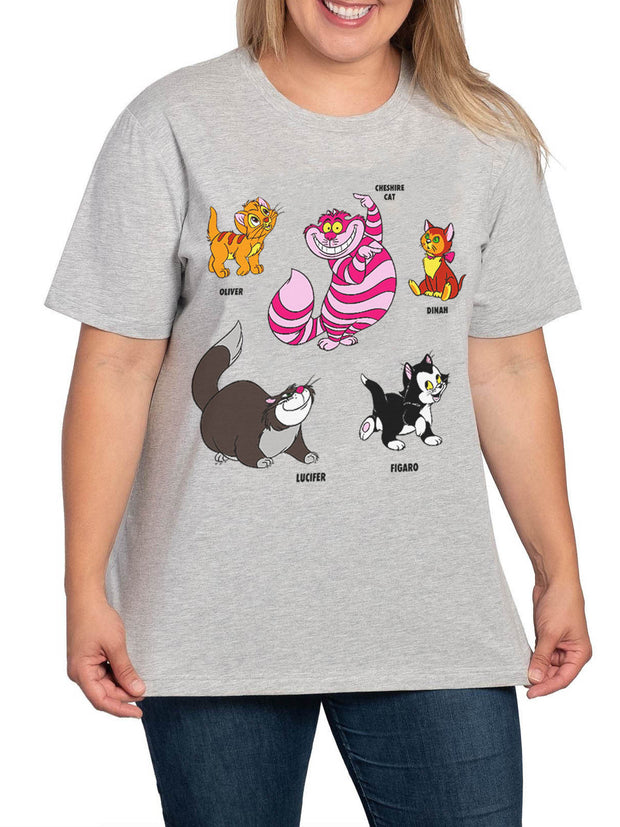 Women's Plus Size Disney Cats Short Sleeve T-Shirt Cheshire Figaro Gray Size 1X