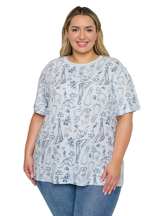 Disney 100 (D100) T-Shirt Women's Plus Size Mickey Mouse Snow White Nemo Dumbo