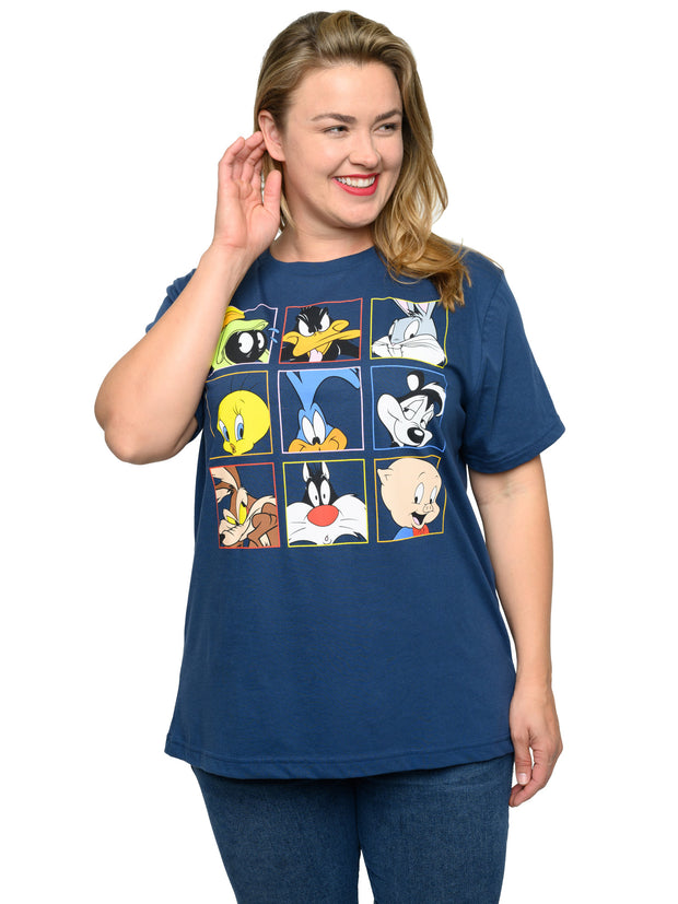 Women's Looney Tunes T-Shirt Plus Size Bugs Bunny Blue Daffy Sylvester Tweety