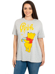 Disney Women's Plus Size Winnie The Pooh T-Shirt Honey Short Sleeve Heather Gray