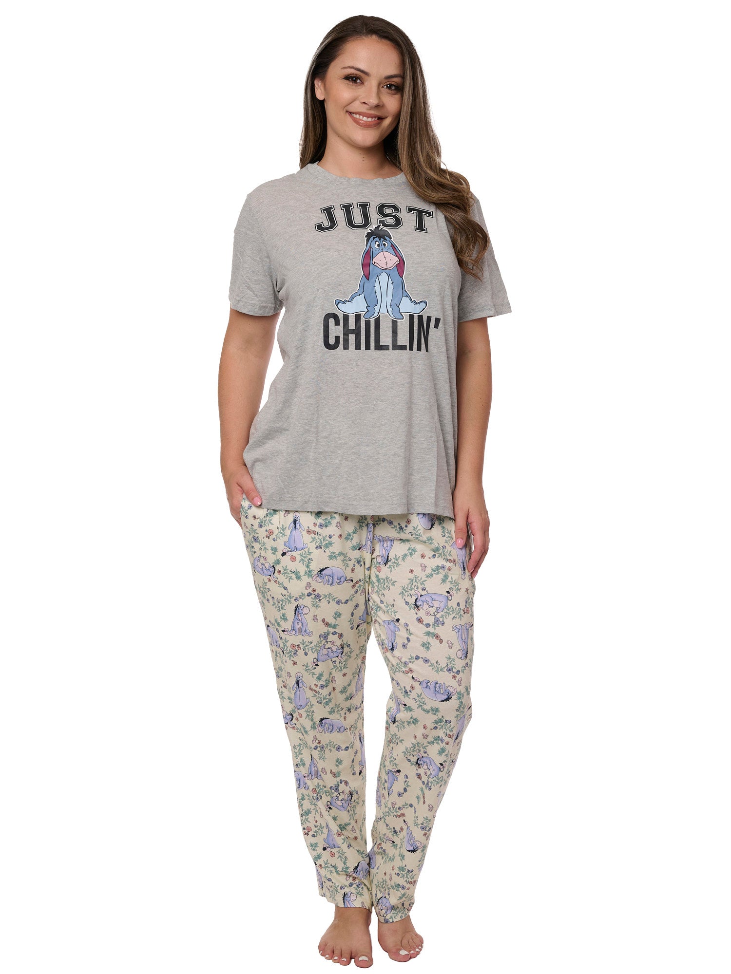 Just Chilling Eeyore T-Shirt w/ Watercolor Lounge Pants Women's Plus Size Set