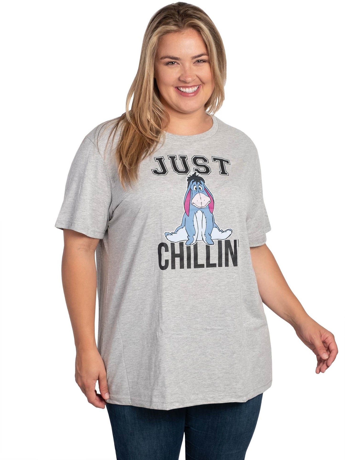 Eeyore T-Shirt Just Chillin Women's Plus Size Winnie The Pooh Gray