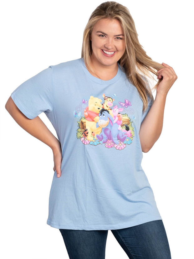 Womens Plus Size Winnie The Pooh Eeyore Tigger Piglet T-Shirt Blue