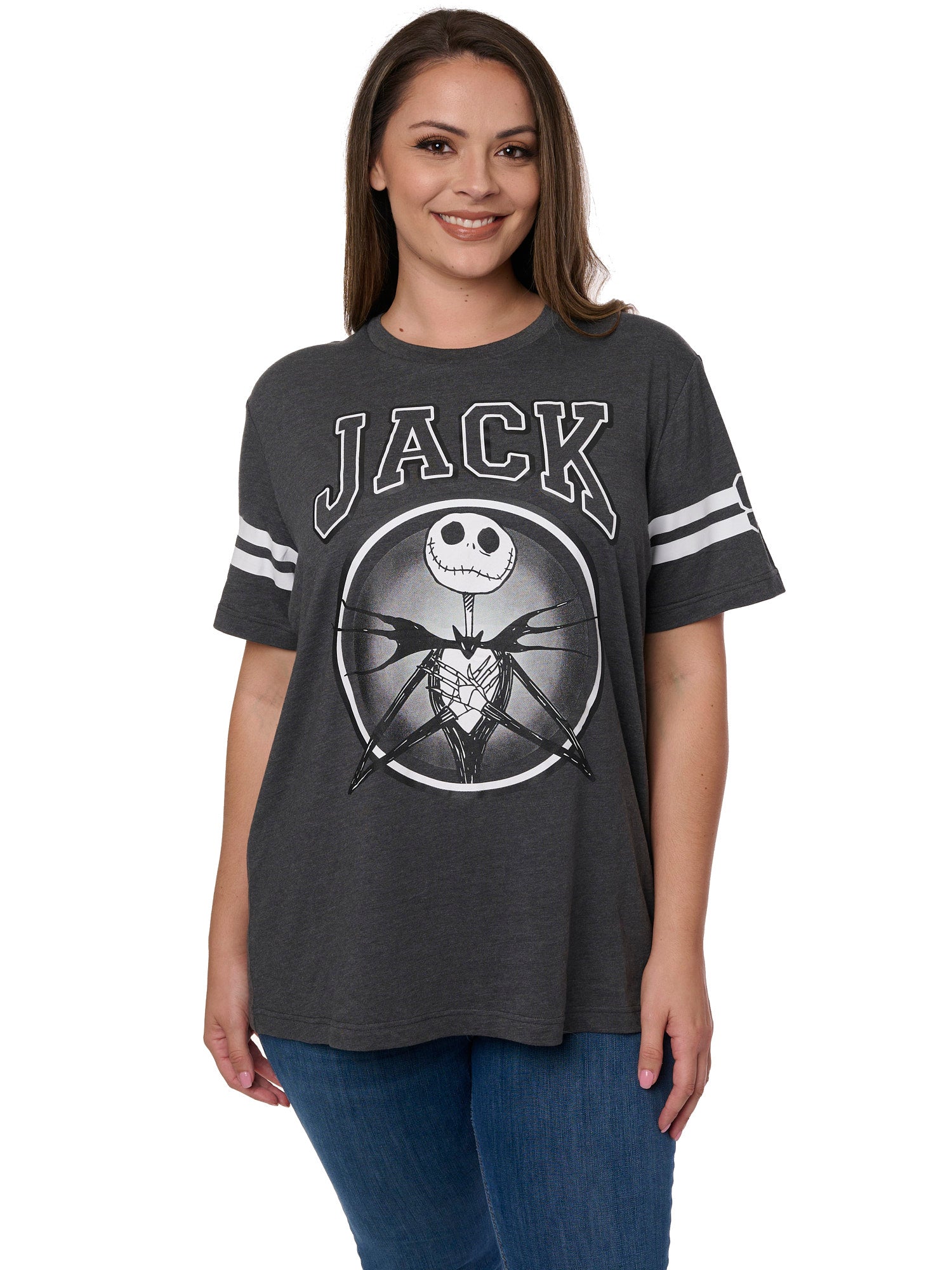 Womens Plus Size Jack Skellington T-Shirt Nightmare Before Christmas Disney Gray