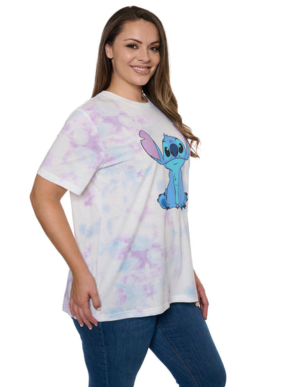 Women's Disney Stitch T-Shirt Pastel Tie Dye Short Sleeve White (Size Large)