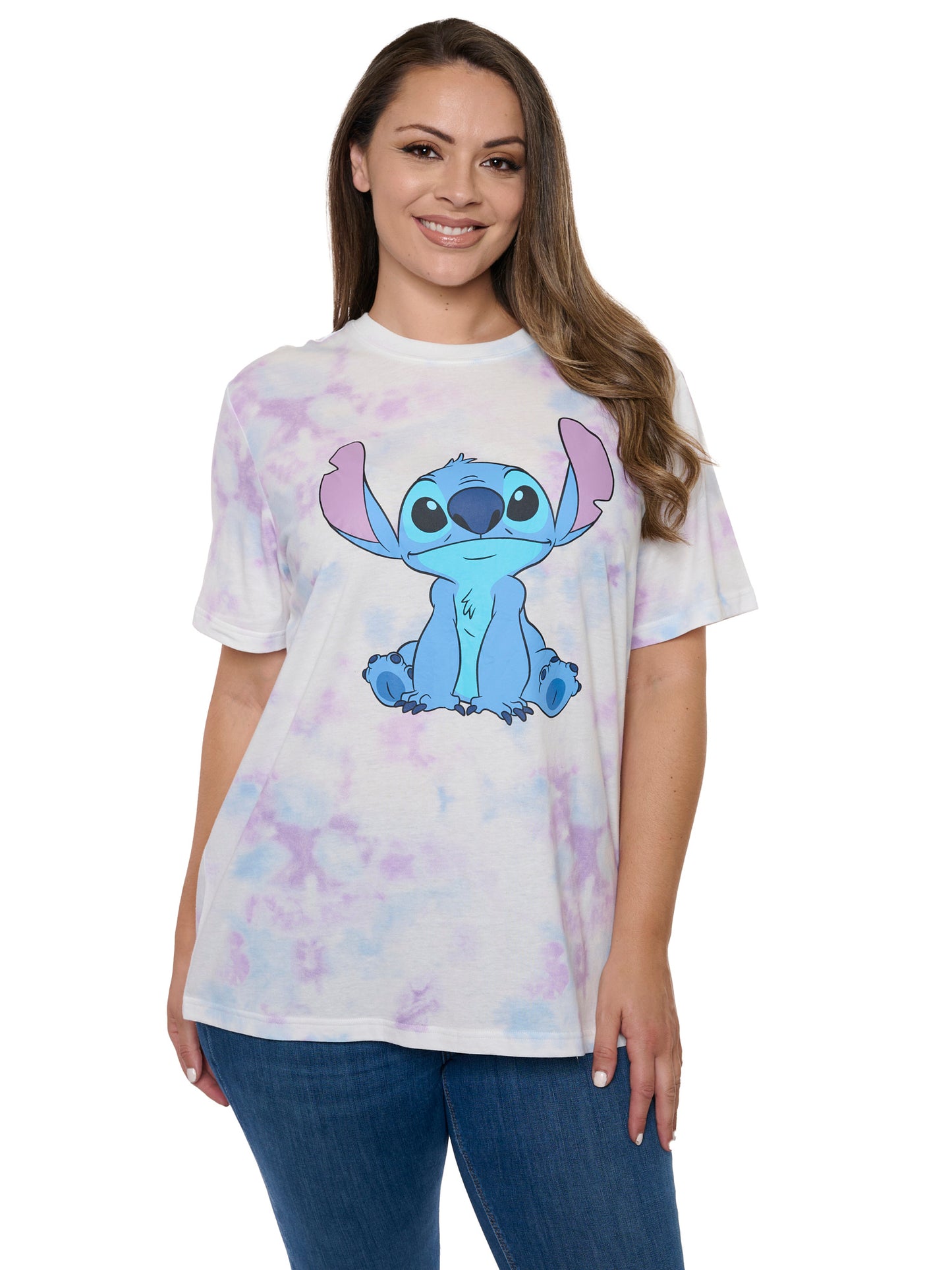 Women's Disney Stitch T-Shirt Pastel Tie Dye Short Sleeve White (Size Large)