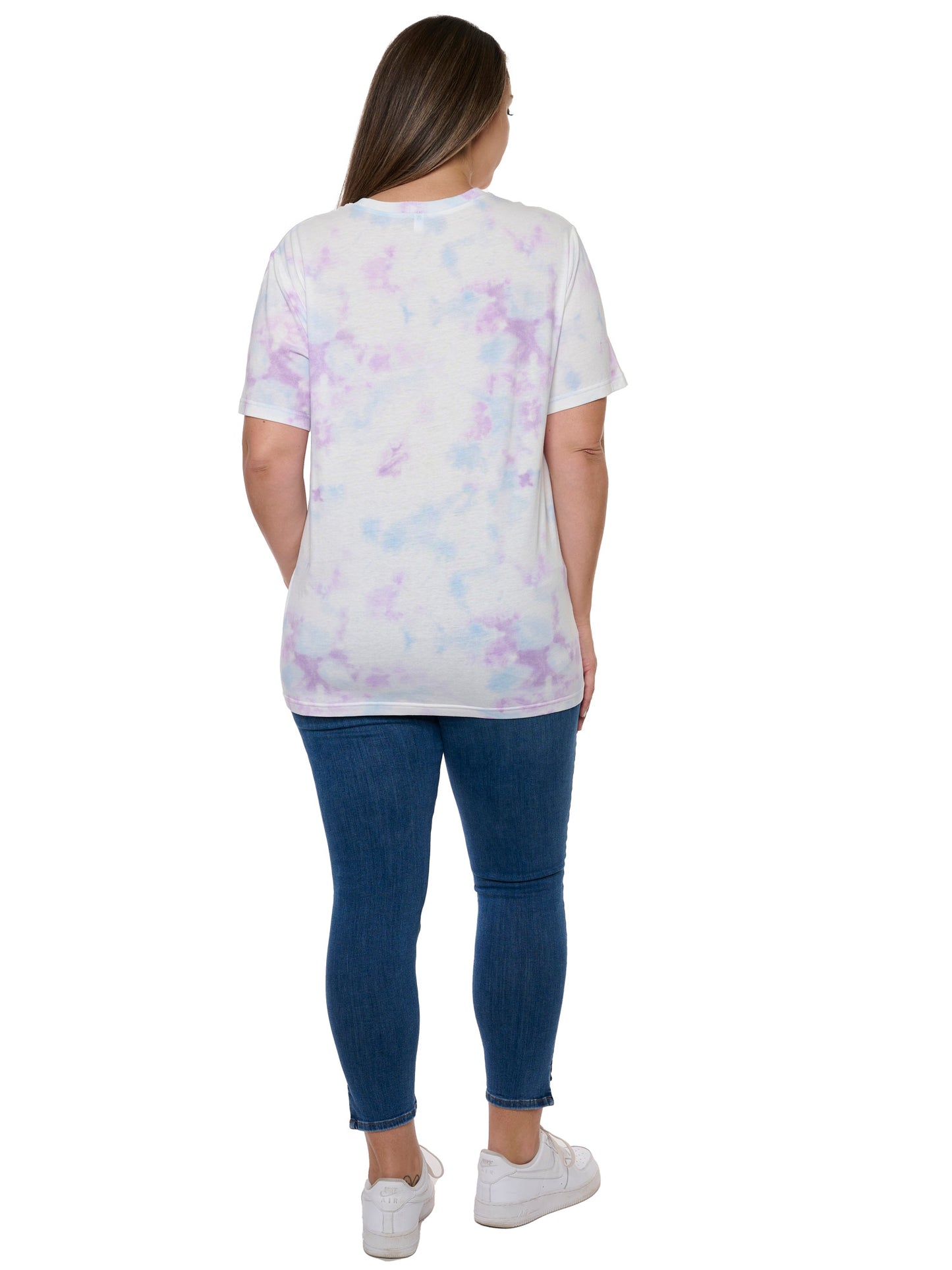 Women's Disney Stitch T-Shirt Pastel Tie Dye Short Sleeve White (Size Large)