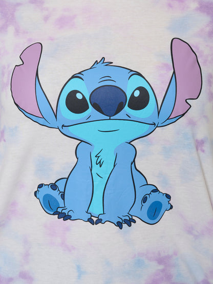 Women's Disney Stitch T-Shirt Pastel Tie Dye Short Sleeve White