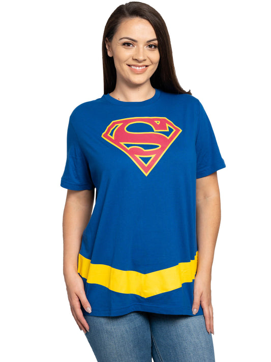 Women's Plus Supergirl T-Shirt Costume Tee Superhero DC Comics Superman Blue