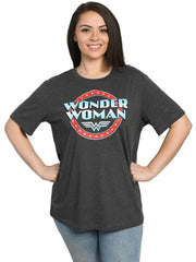 Womens Plus Size Wonder Woman Logo Charcoal Short Sleeve T-Shirt