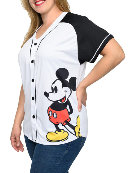 Women's Plus Size Disney Mickey Mouse Baseball Jersey 28 Shirt White Button Down