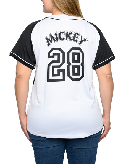 Women's Plus Size Disney Mickey Mouse Baseball Jersey 28 Shirt White Button Down
