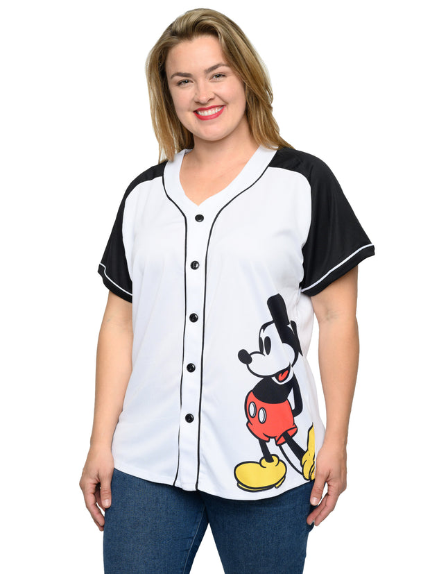 Women's Plus Size Disney Mickey Mouse Baseball Jersey 28 Shirt White Button Down