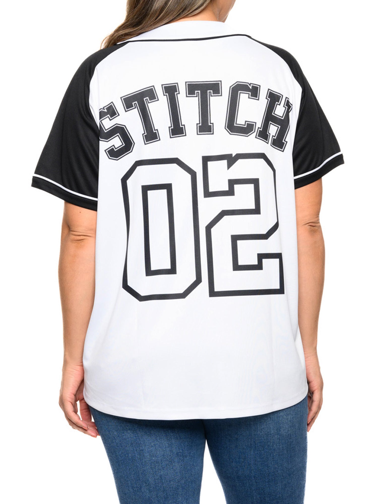 Disney Stitch Baseball Jersey Button Down Shirt White Women's Plus Size