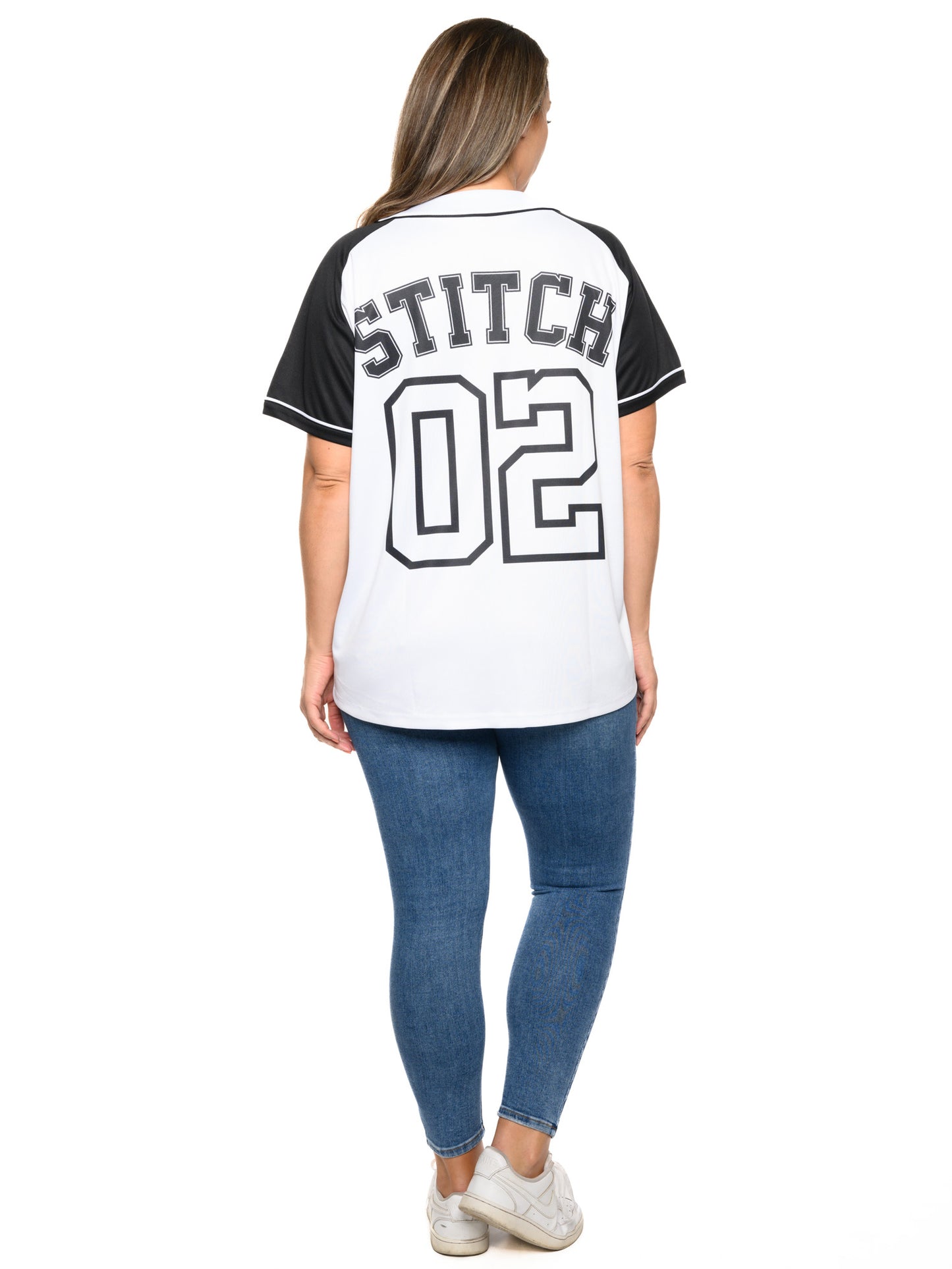Women's Plus Stitch Baseball Jersey Shirt and Lounge Pants 2-Piece Set Disney