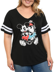 Plus Size Women's Mickey Minnie Mouse V-Neck T-Shirt Black
