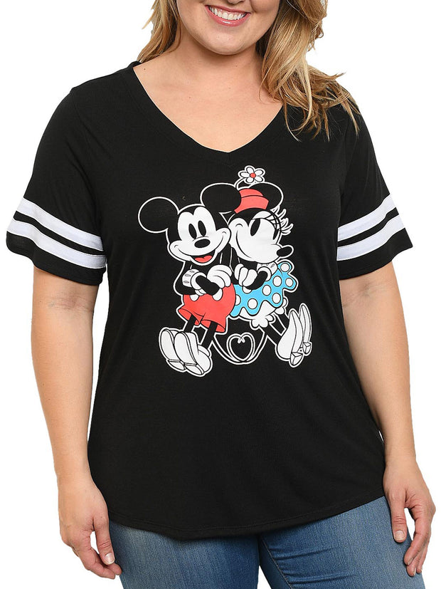 Women's Plus Size Mickey Minnie V-Neck T-Shirt & Lounge Pants Set