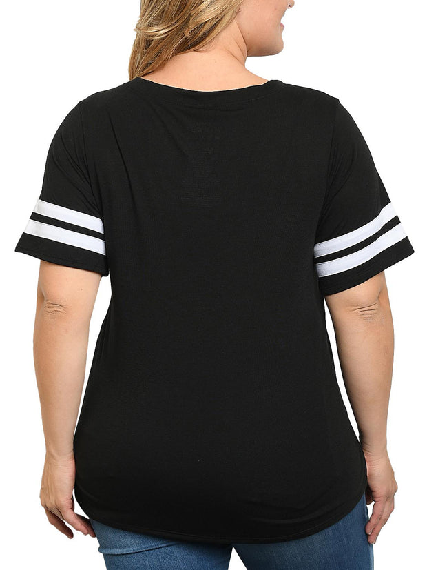Plus Size Women's Mickey Minnie Mouse V-Neck T-Shirt Black