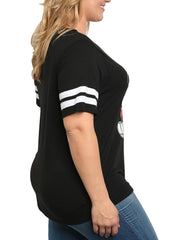 Plus Size Women's Mickey Minnie Mouse V-Neck T-Shirt Black