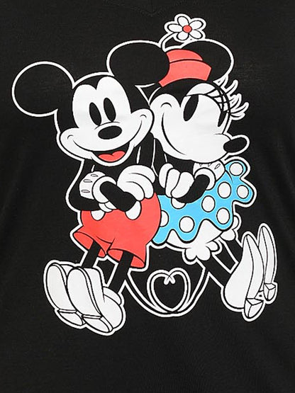 Plus Size Women's Mickey Minnie Mouse V-Neck T-Shirt Black