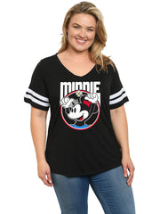 Plus Size Women's Disney Minnie Mouse V-Neck T-Shirt Classic Retro Sport Black
