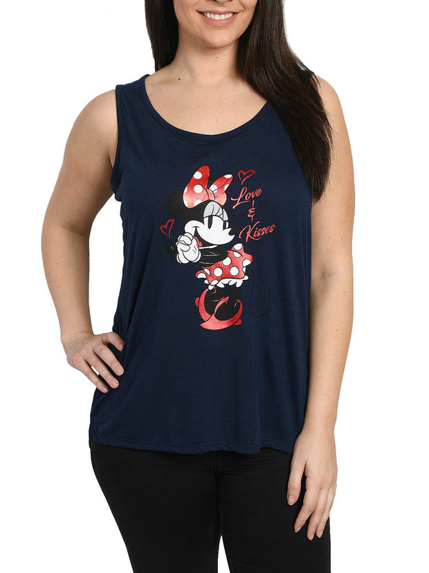 Women Plus Size Minnie Mouse "Love & Kisses" Tank Top Shirt Navy (Size 1x Only)