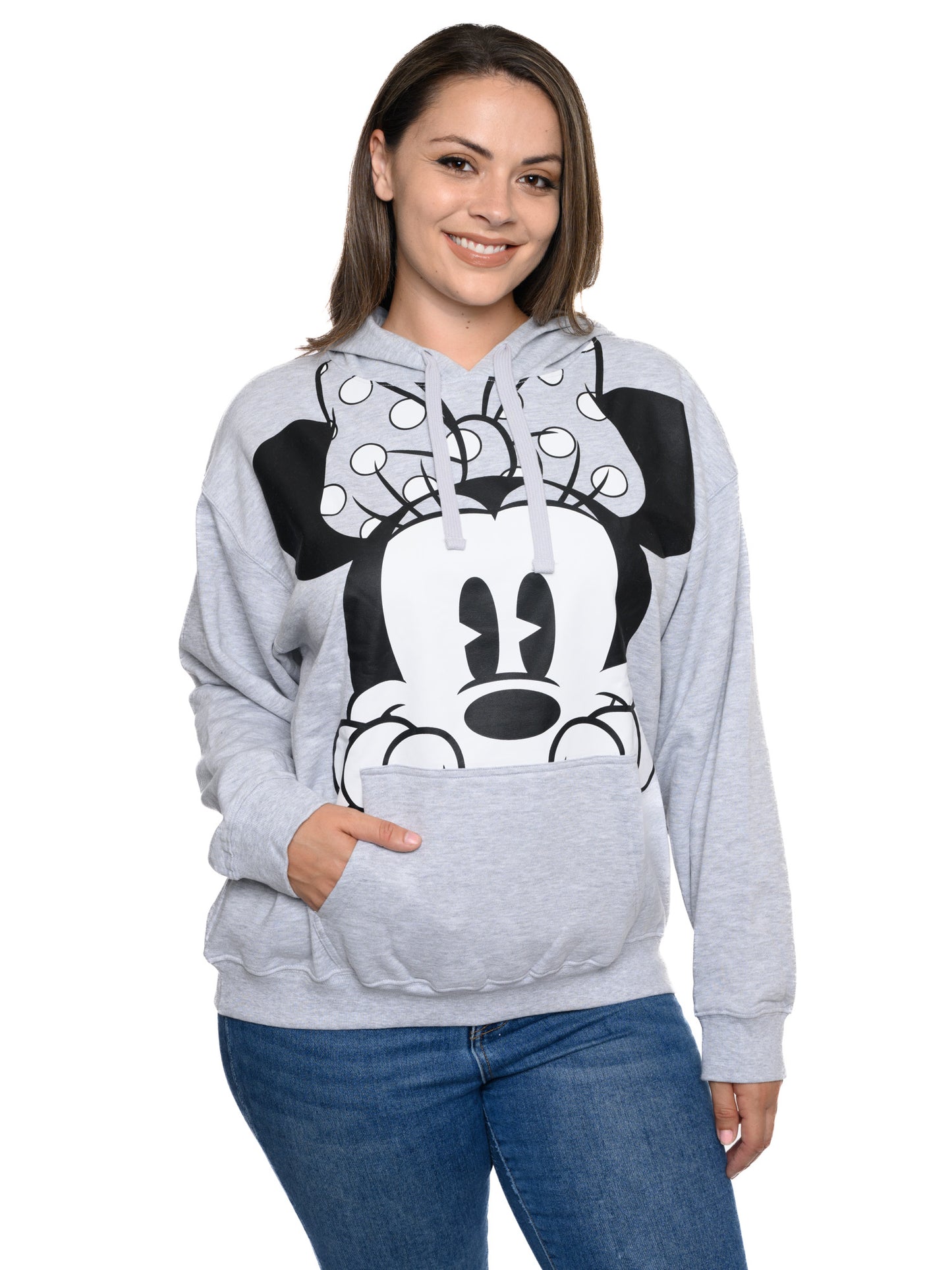 Disney Women Minnie Mouse Hoodie Peeking Pullover Sweatshirt Gray