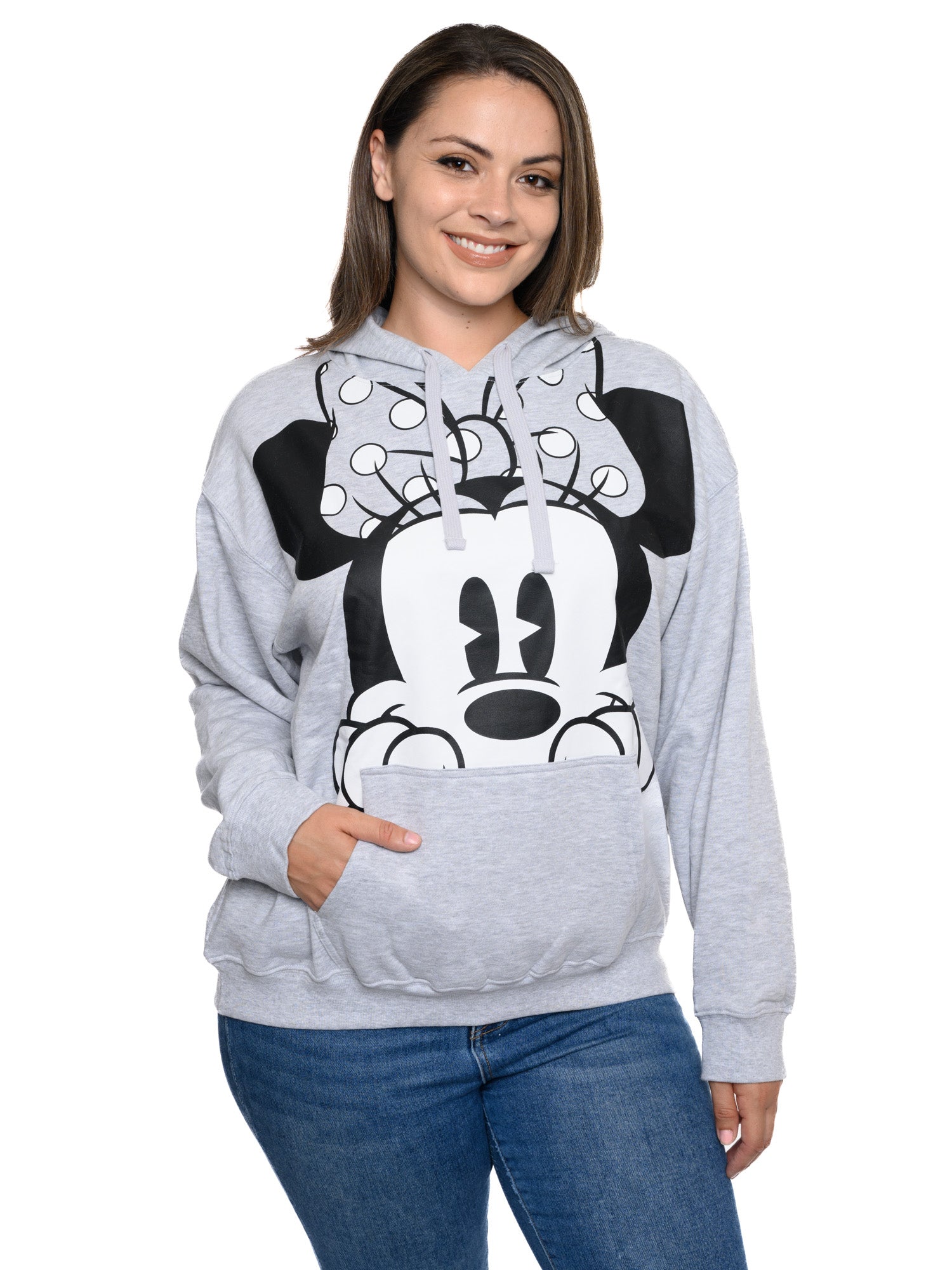 Disney Women Minnie Mouse Hoodie Peeking Pullover Sweatshirt Gray