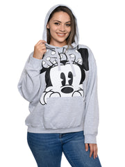 Disney Minnie Mouse Hoodie Sweatshirt Peeking Front Pocket Gray Womens Plus Size