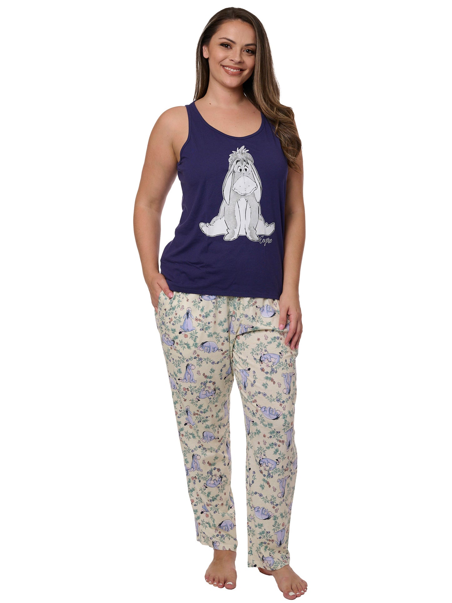 Eeyore Tank Top T-Shirt w/ Disney Lounge Floral Watercolor Pajama