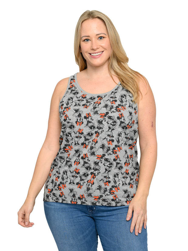 Disney Women's Plus Size Minnie Mouse Tank Top Shirt All-Over Print Red